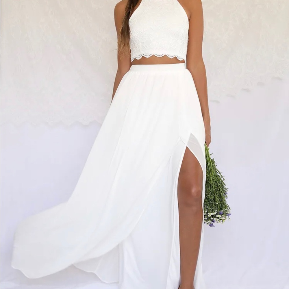 Lulus Midnight Memories White Lace 2 Piece Maxi Dress - Never worn!